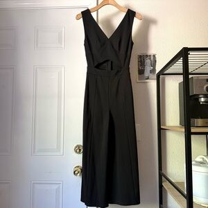 SUGAR STITCH CLOTHING black knit v-neck cutout cropped jumpsuit